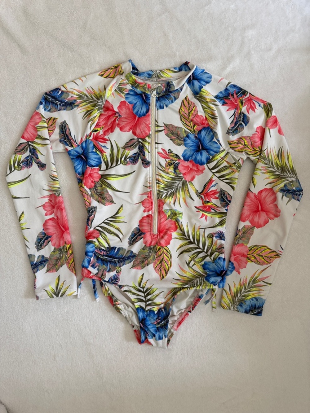 Wonder Nation | Tropical Floral Zip Front LS Rashguard Swimsuit UPF 50 (L 10-12)